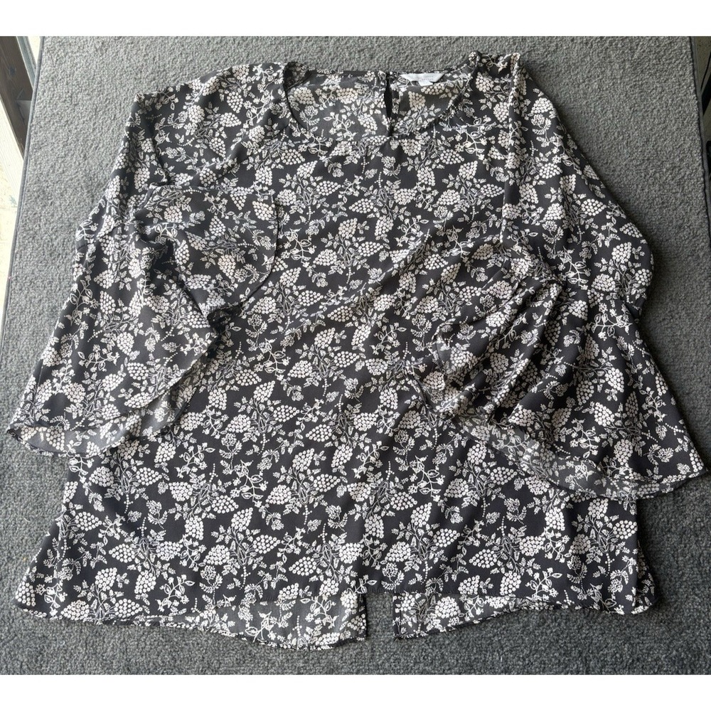 LC Lauren Conrad Women's Blouse Multi Black Floral Pullover 3/4 Sleeve Size 2X